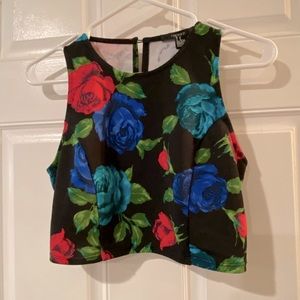 Black floral crop top
